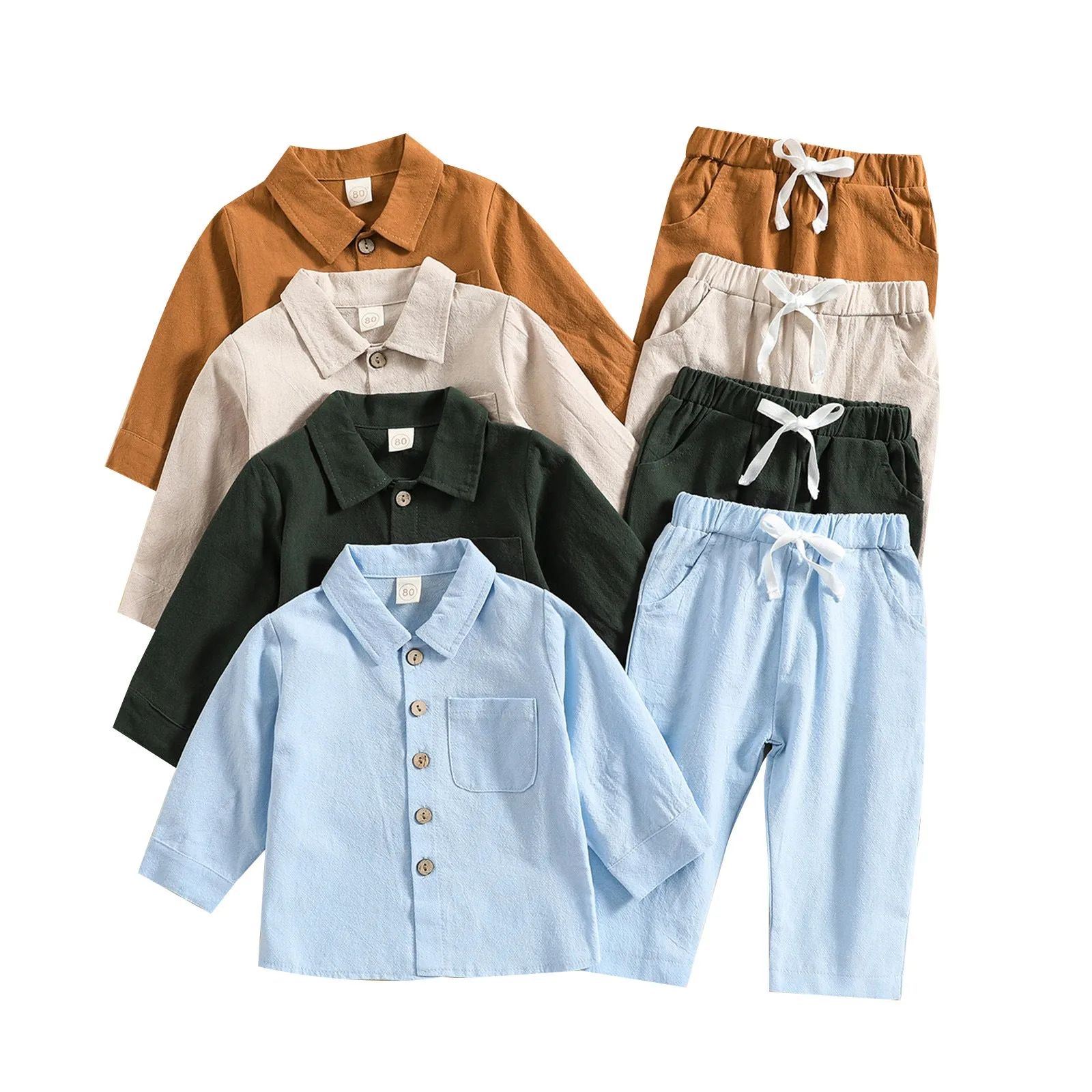 2 Pieces Set Baby Kid Boys Solid Color Shirts And Pants Wholesale 23113017