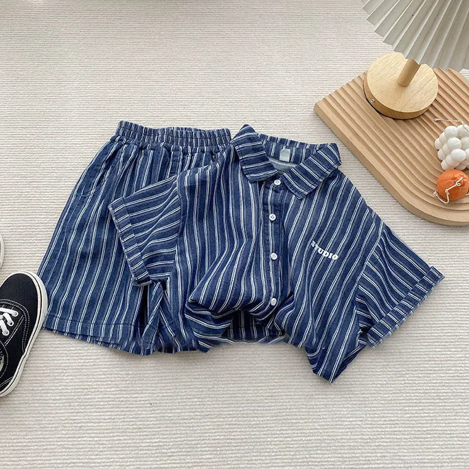 2 Pieces Set Baby Kid Boys Striped Shirts And Shorts