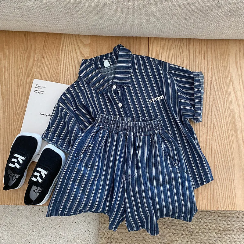 2 Pieces Set Baby Kid Boys Striped Shirts And Shorts