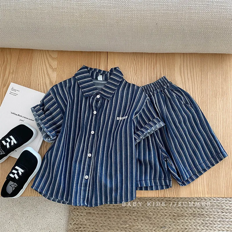 2 Pieces Set Baby Kid Boys Striped Shirts And Shorts