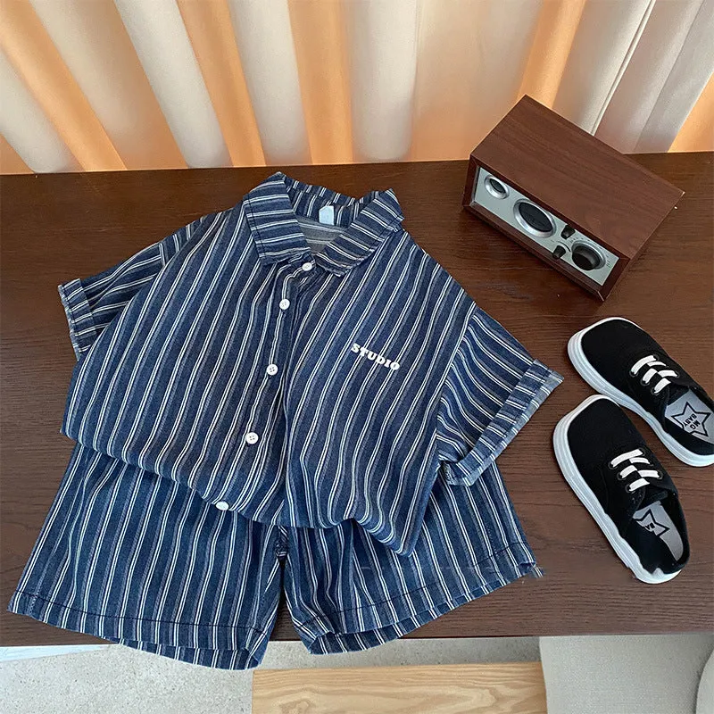 2 Pieces Set Baby Kid Boys Striped Shirts And Shorts