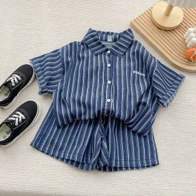 2 Pieces Set Baby Kid Boys Striped Shirts And Shorts