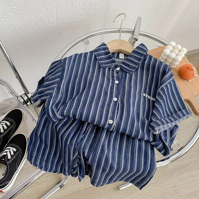 2 Pieces Set Baby Kid Boys Striped Shirts And Shorts