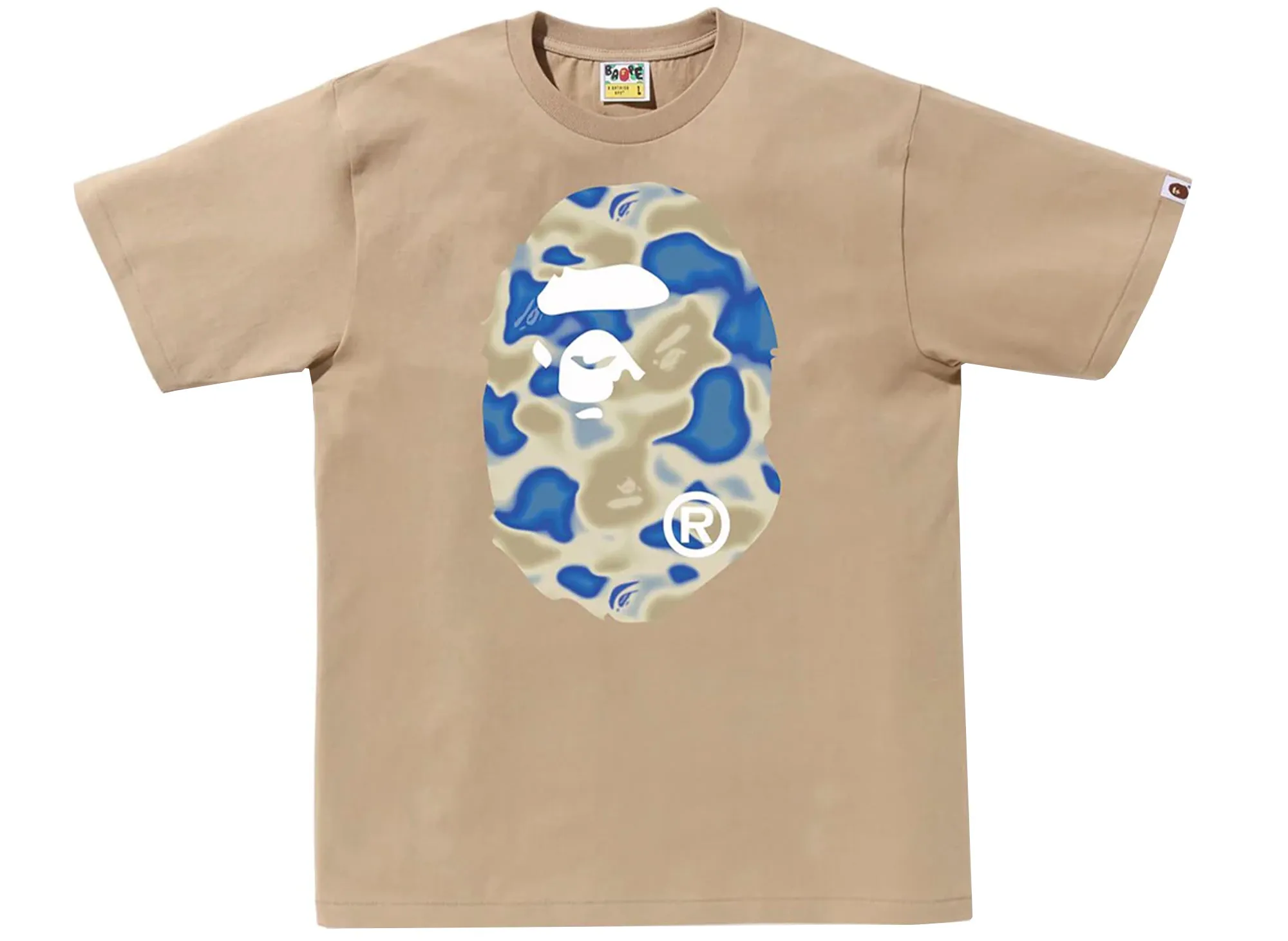 A Bathing Ape Liquid Camo Big Head Ape Tee in Beige xld