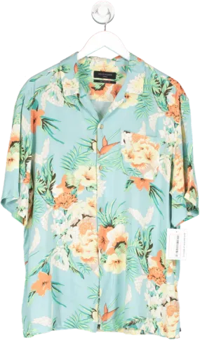 All Saints Blue Relaxed Fit Hawaiian Shirt UK L