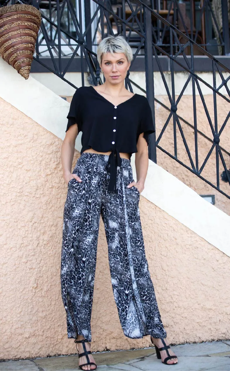 Alyssa Wide leg Animal Brush Print Pants