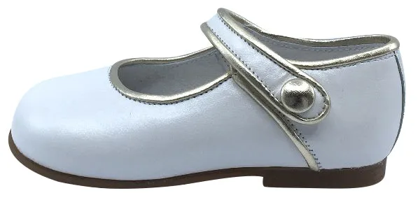 Andanines Girl's Metallic Trim Mary Jane, Blanco/Silver Trim