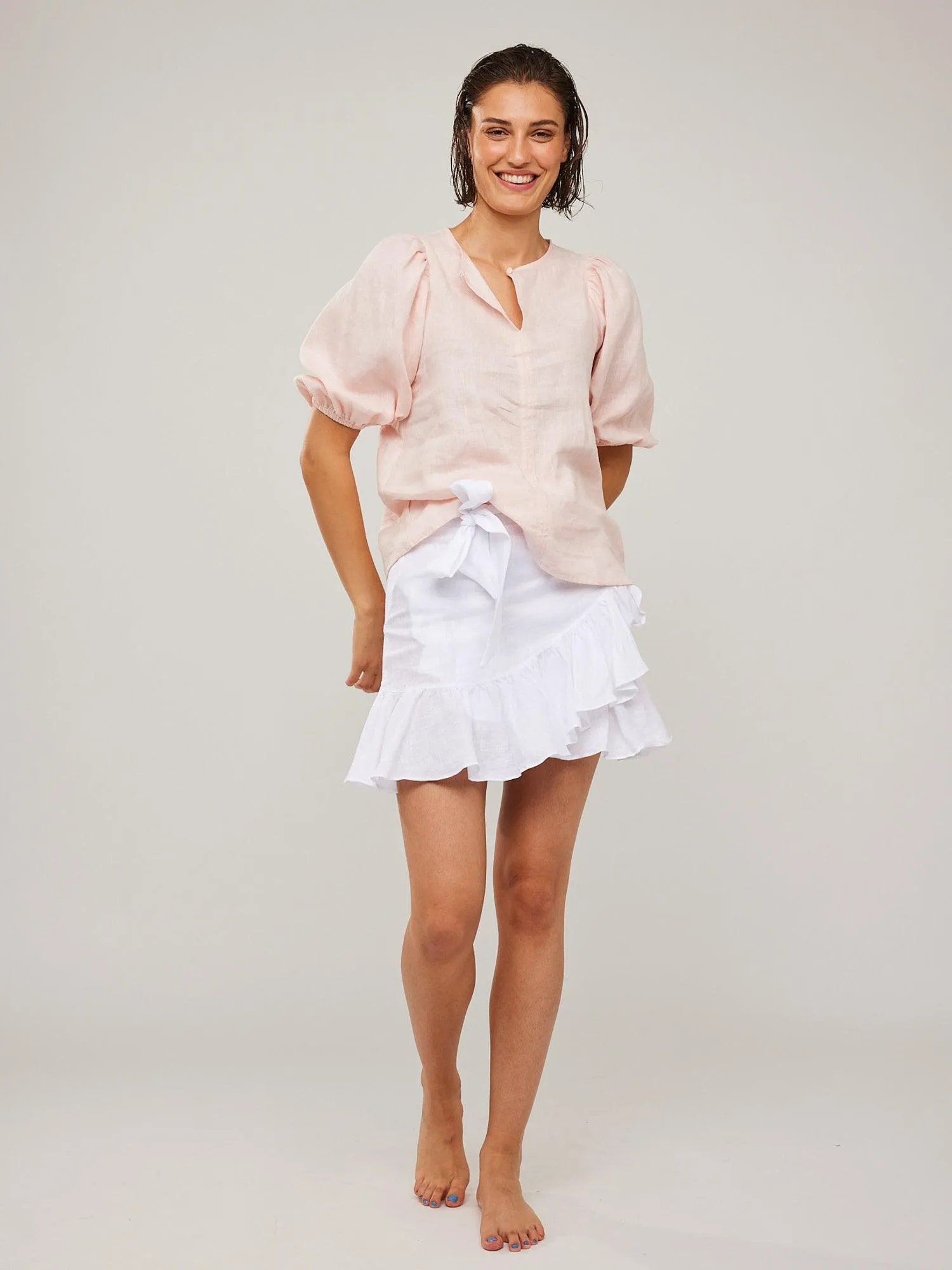 Anna Linen Top Dusty Pink