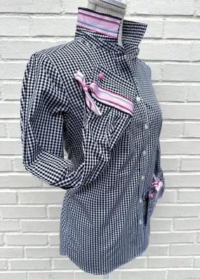 Audrey Black Gingham Ribbon French Cuff Shirt