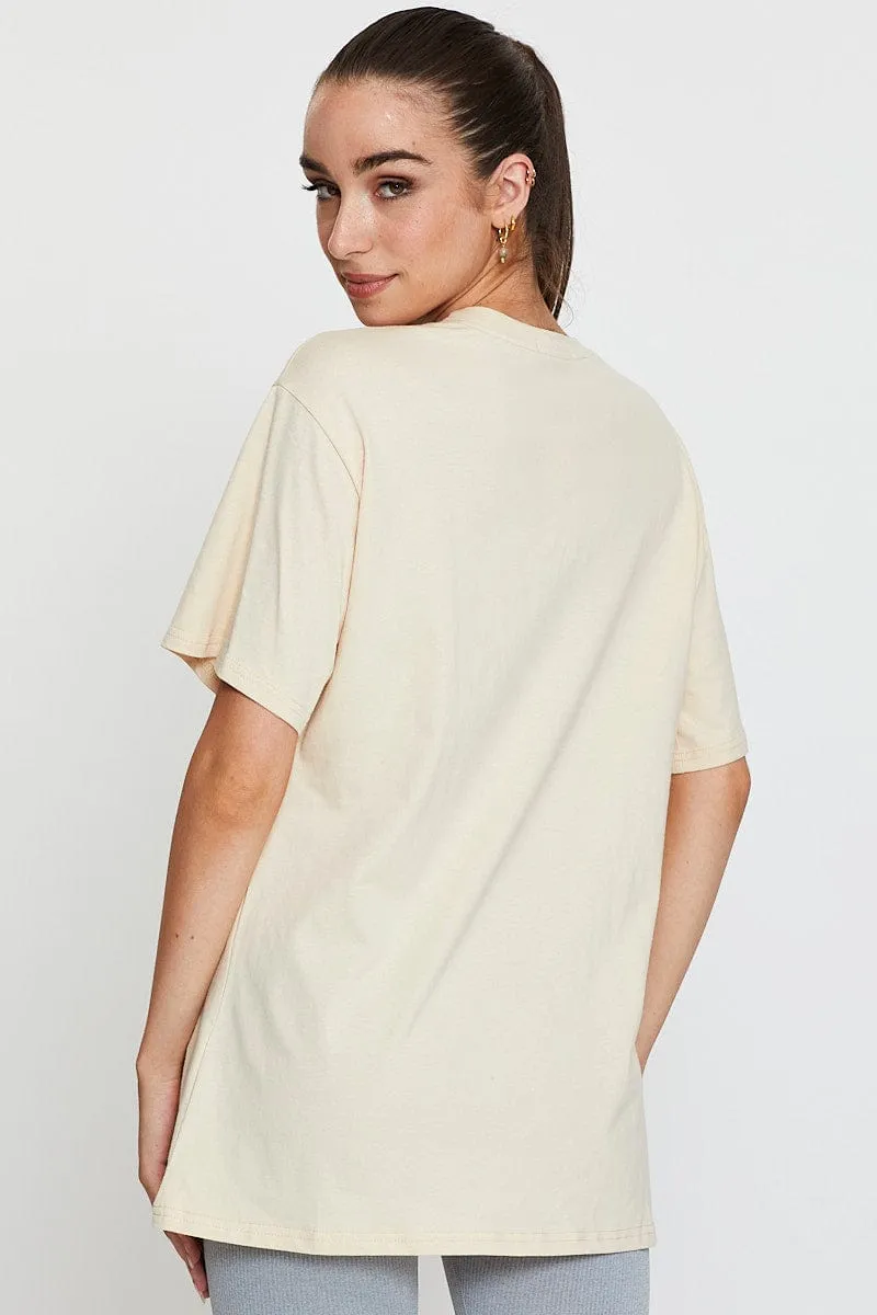 Beige Graphic T Shirt Short Sleeve