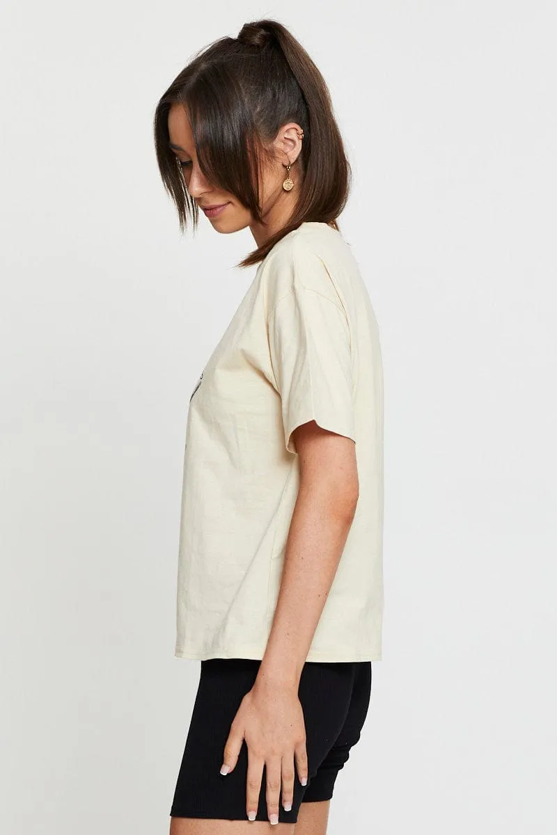 Beige Graphic T Shirt Short Sleeve