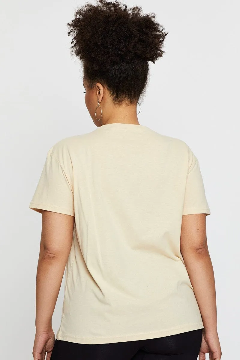 Beige Graphic T-Shirt West Coast Short Sleeve Cotton