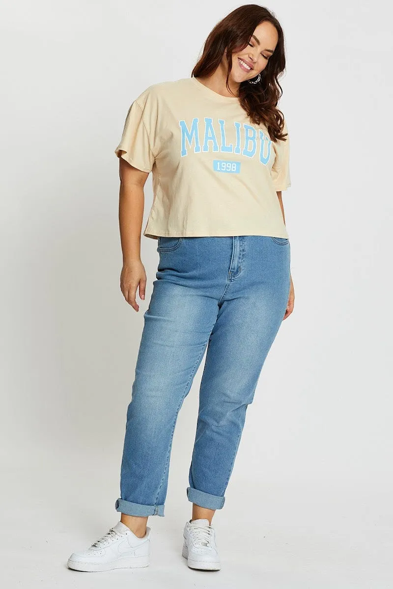 Beige Short Sleeve Malibu Semi Crop Sand T Shirt