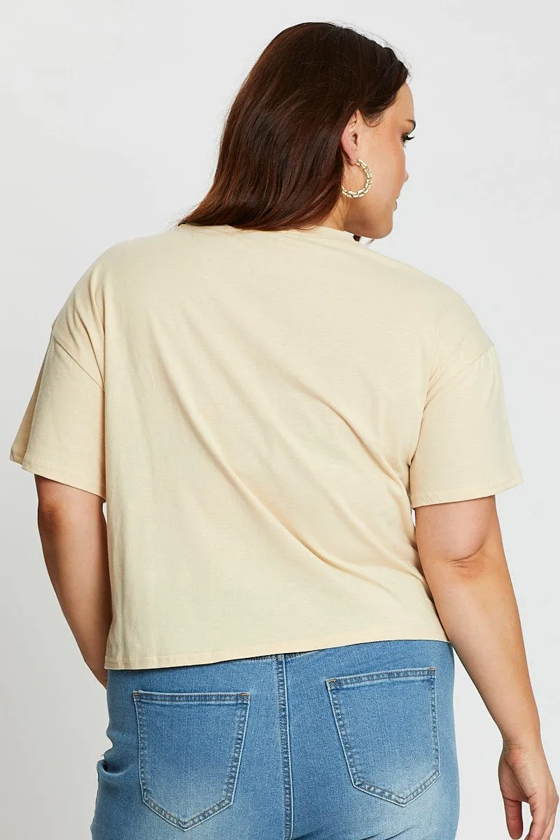 Beige Short Sleeve Malibu Semi Crop Sand T Shirt