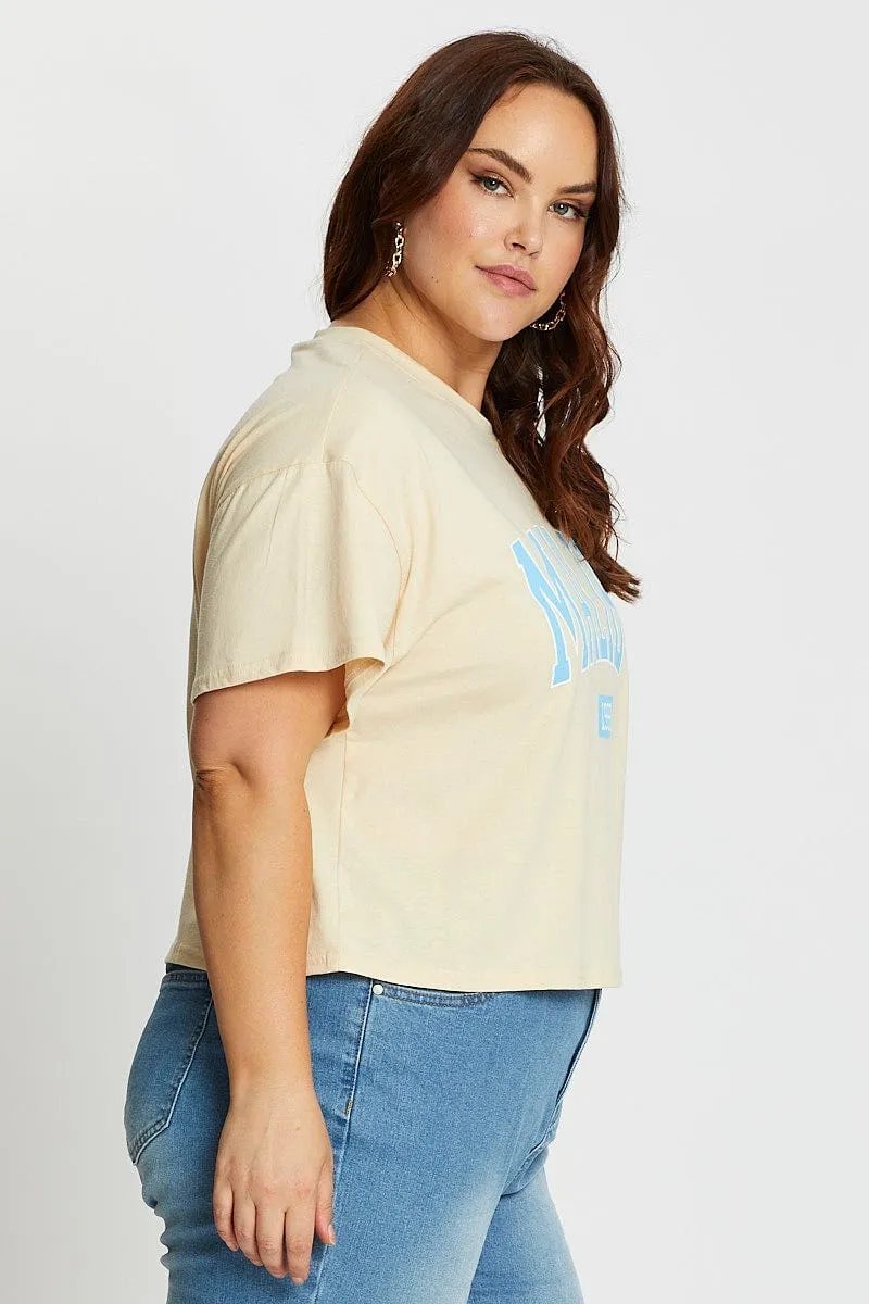 Beige Short Sleeve Malibu Semi Crop Sand T Shirt