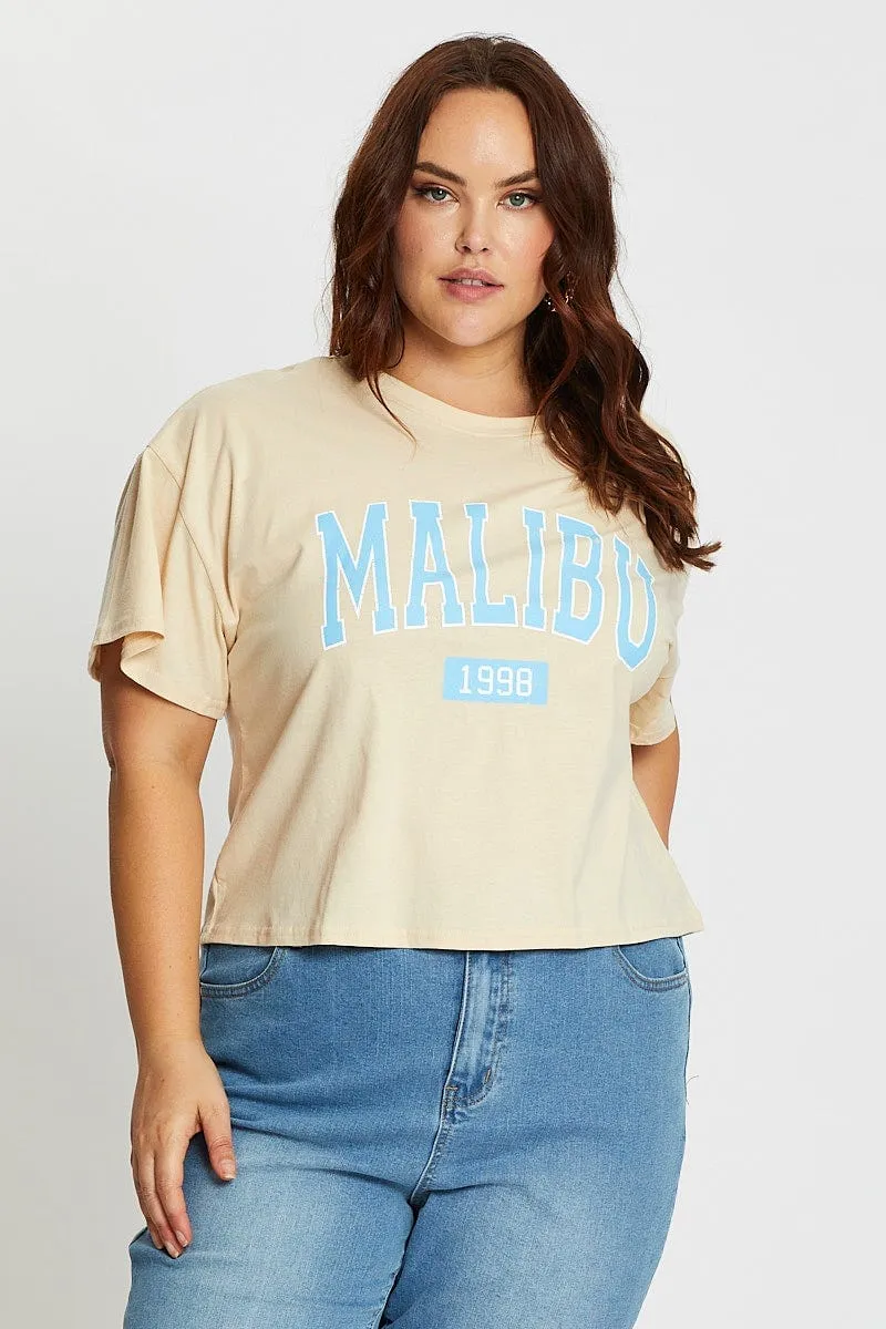 Beige Short Sleeve Malibu Semi Crop Sand T Shirt