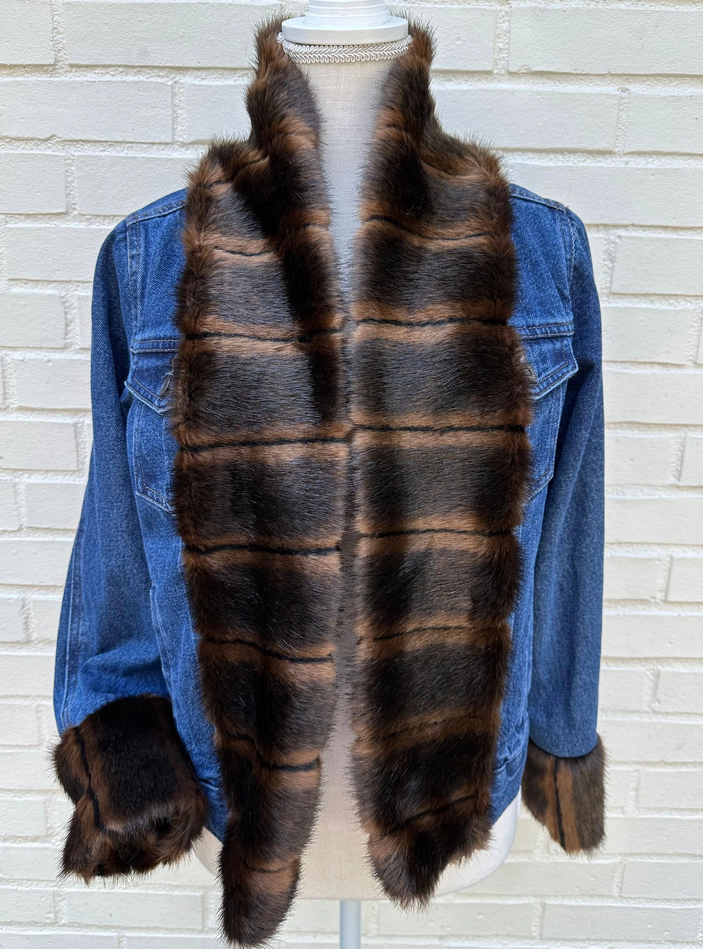 Belle Dark Mink Faux Fur Denim Jacket