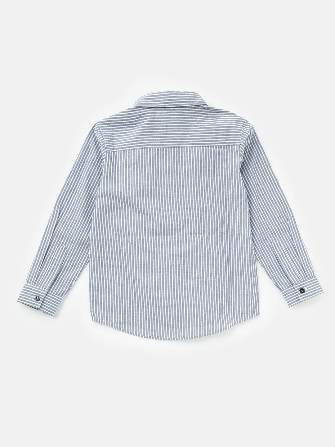 Boys Blue Vertical Striped Full Sleeves Cotton Shirt