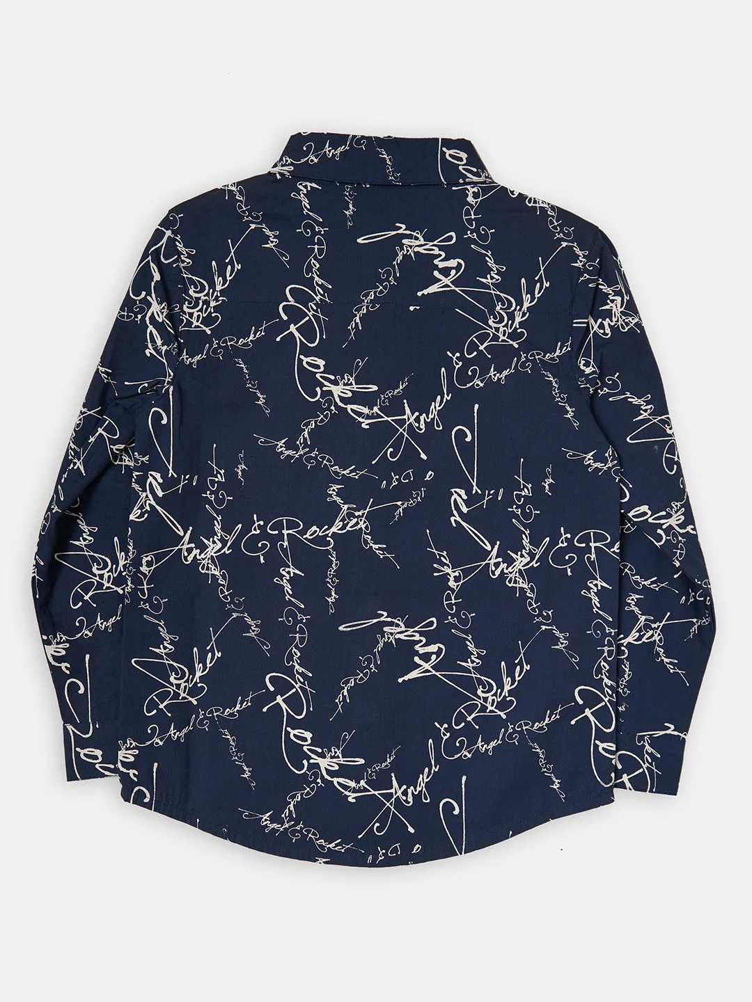 Boys Signature Printed Full Sleeves Cotton Navy Shirt