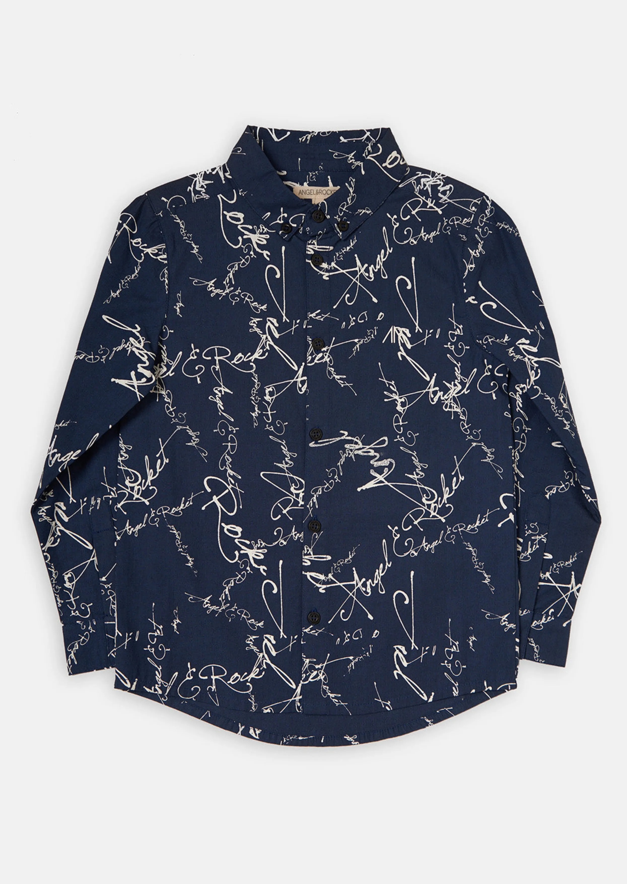 Boys Signature Printed Full Sleeves Cotton Navy Shirt