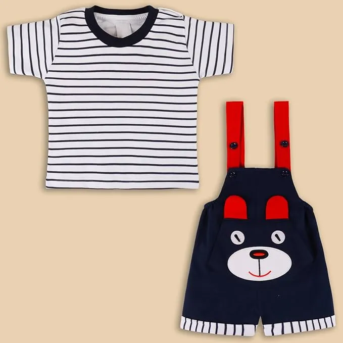 Boys Striped Printed Cotton Dungaree Set