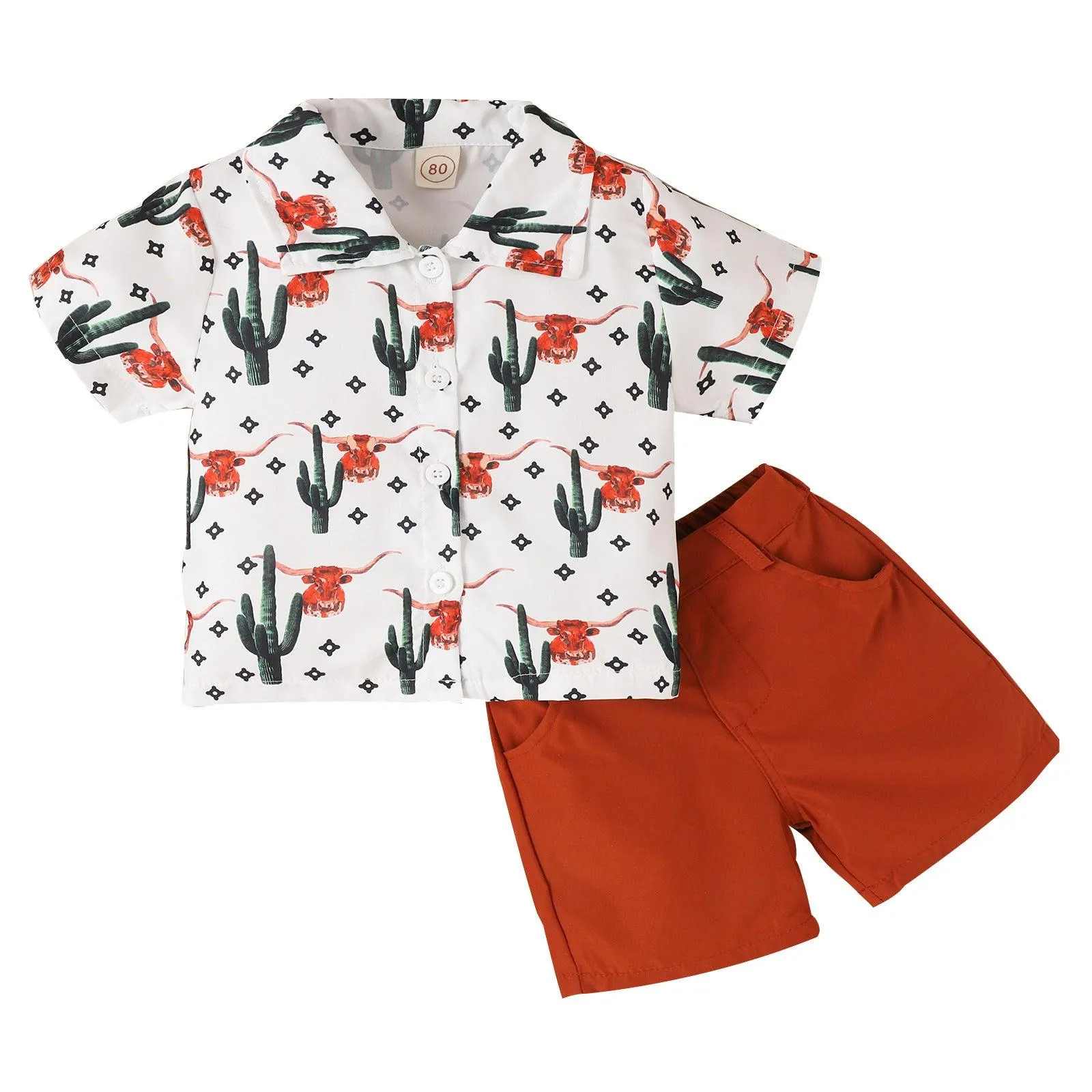 Boys' Summer Korean Animal Print Lapel Short-sleeved Shirt Fashion Shorts Two-piece Suit