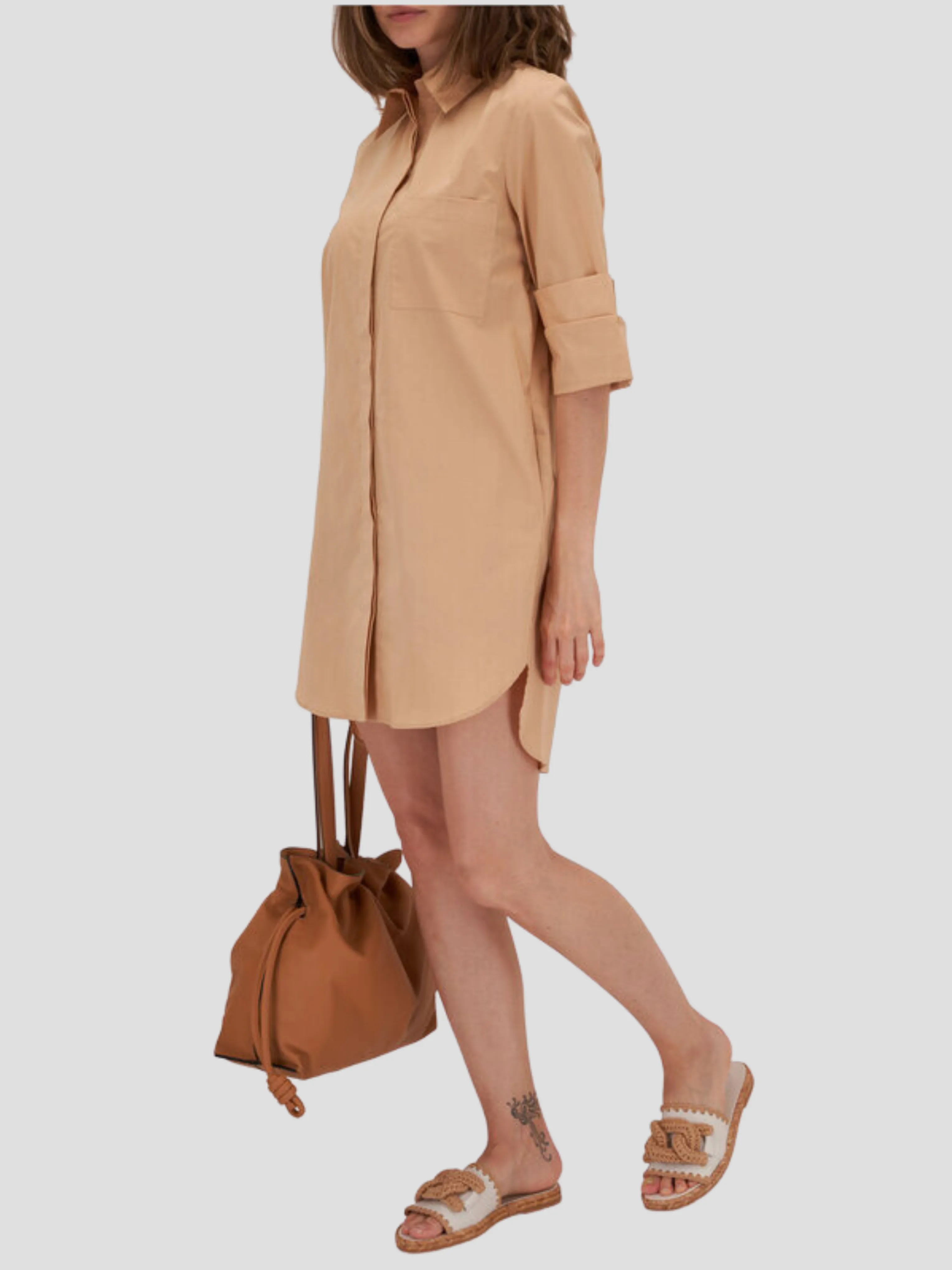 Camel Cotton Poplin Boyfriend Shirt