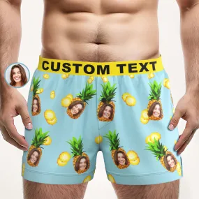 Custom Face Funny Pineapple Boxer Shorts Personalized Waistband Casual Underwear for Him