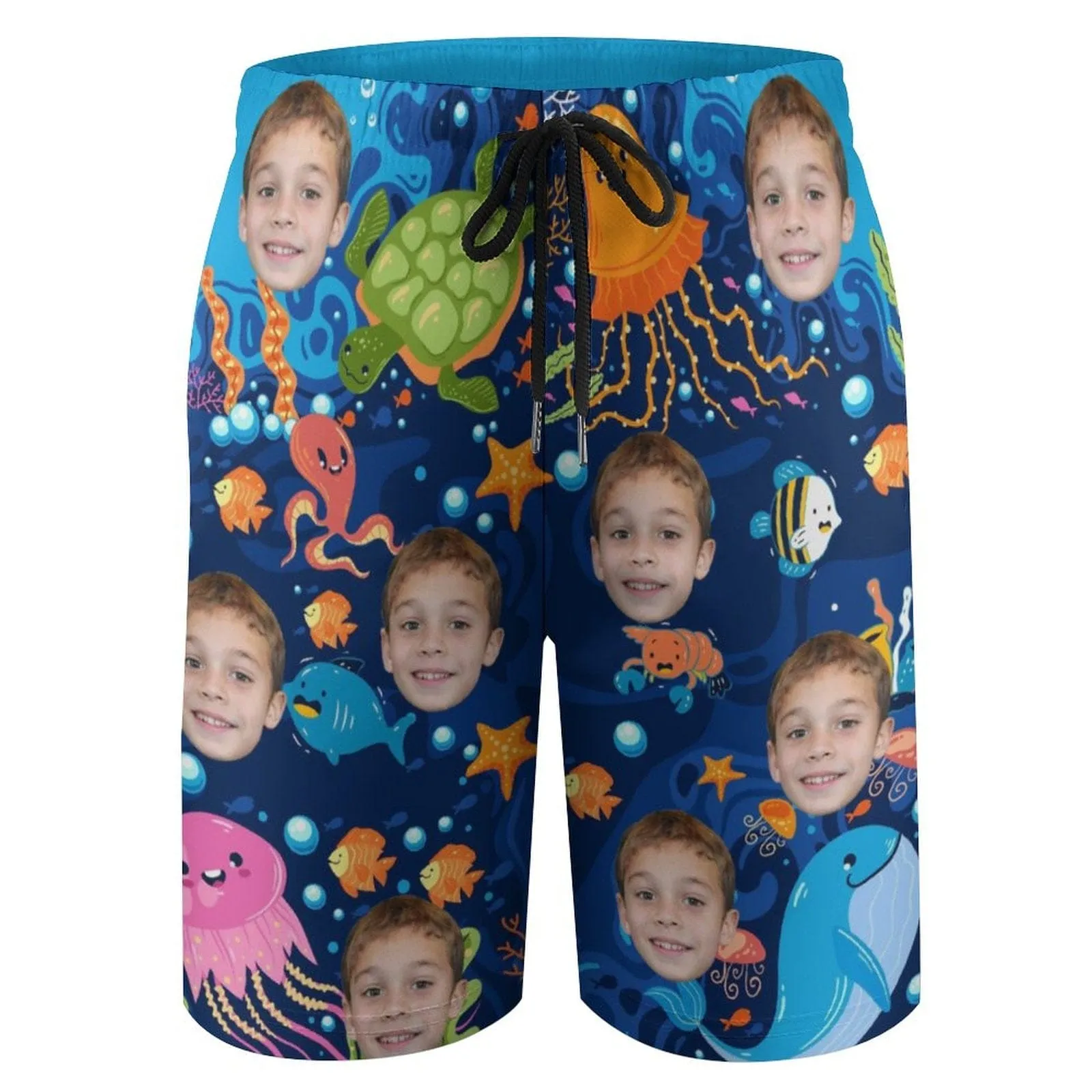 Custom Face Marine Life Teen Beach Shorts