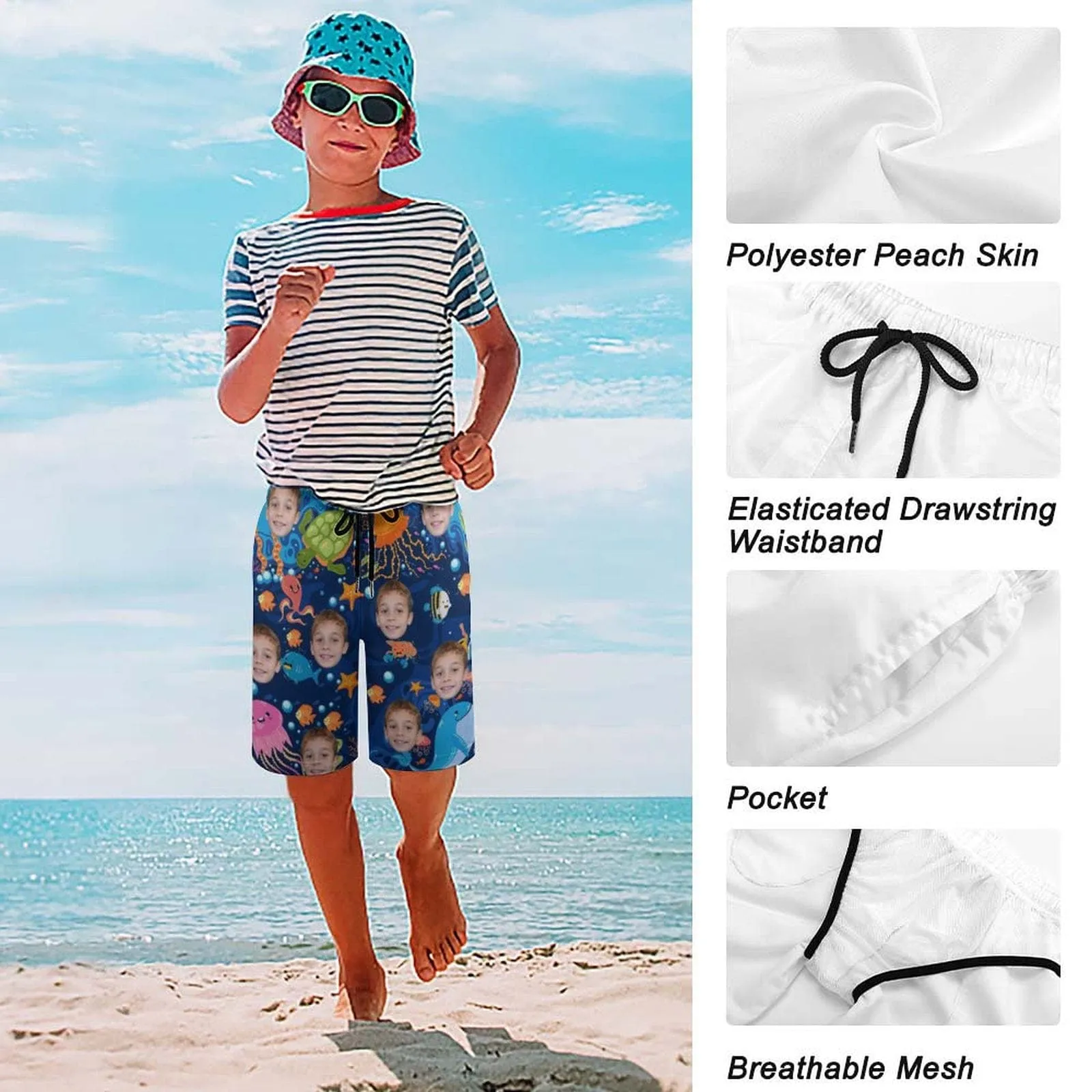 Custom Face Marine Life Teen Beach Shorts