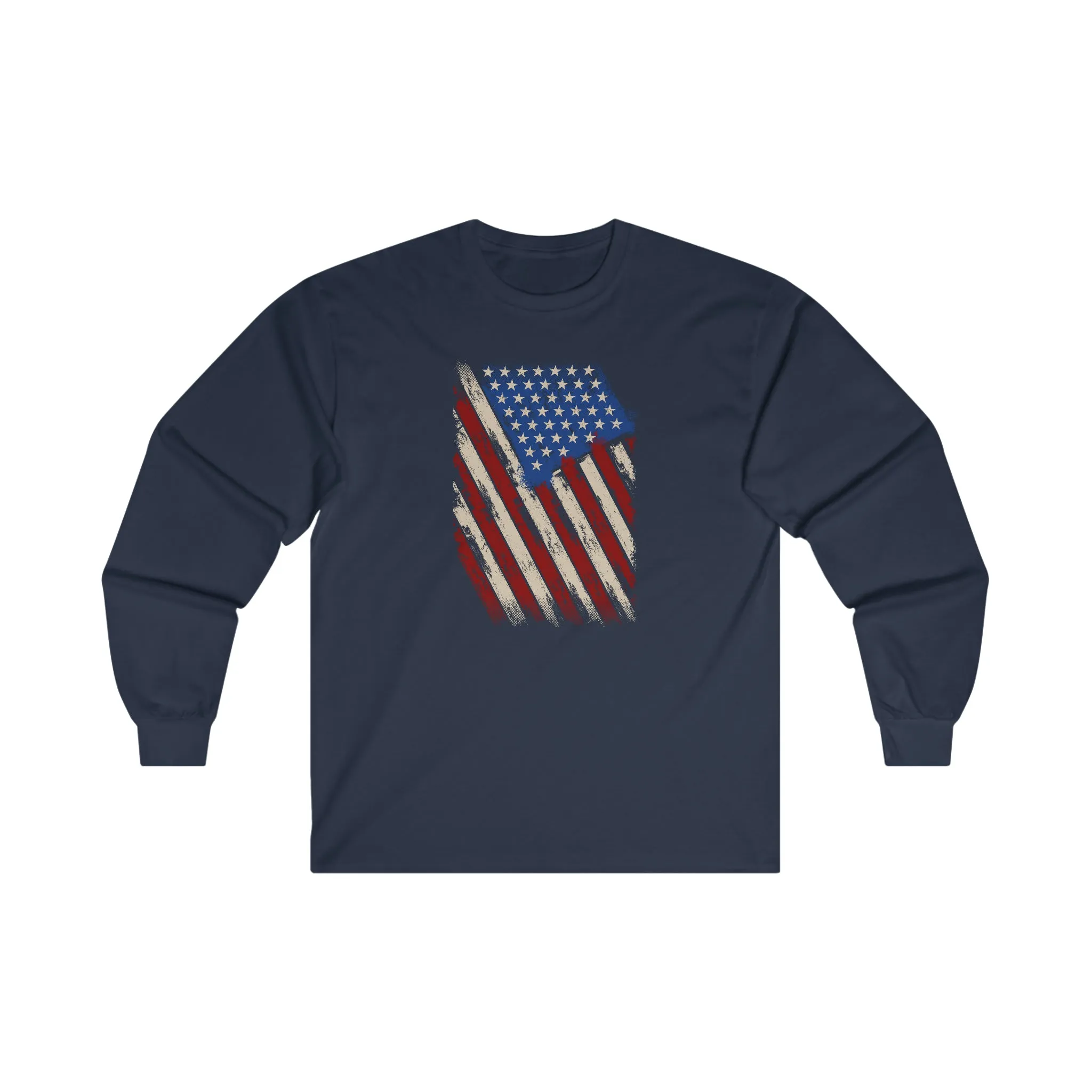 Distressed American Flag Long Sleeve Tee