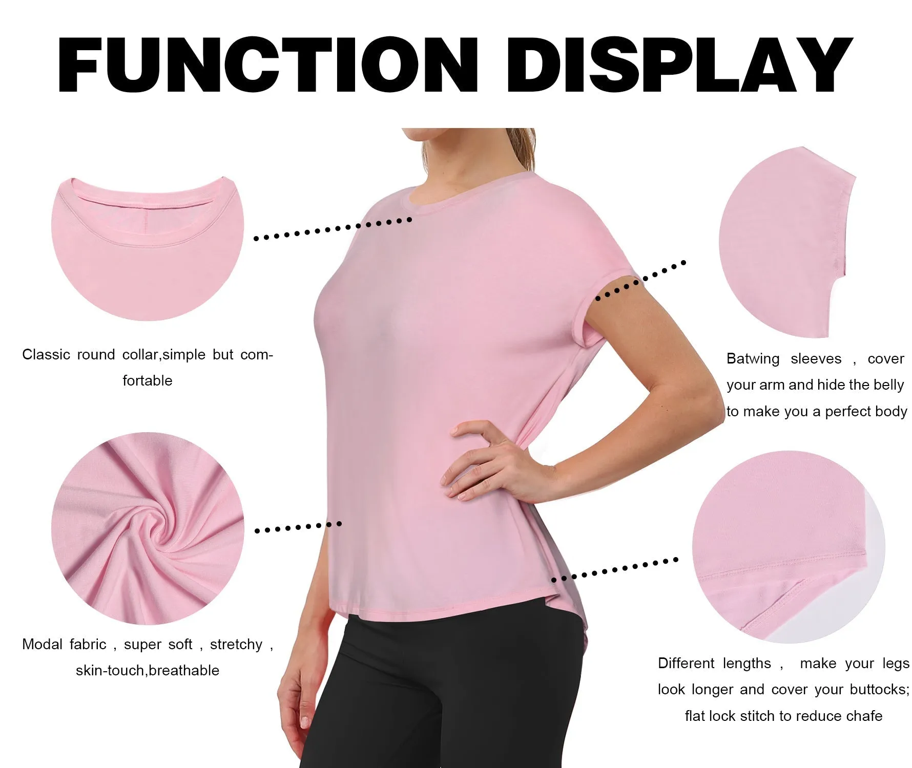 Hip Length Short Sleeve Shirt lightpink_yogastudio