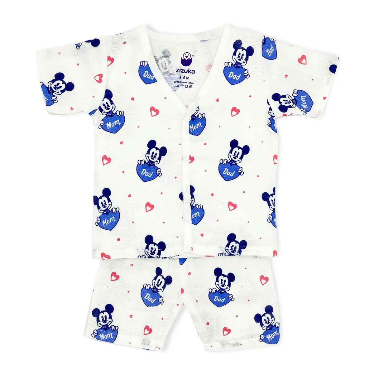 Jabla Co-Ord Set, Jabla Shorts -100% Organic Muslin- Blue Mickey