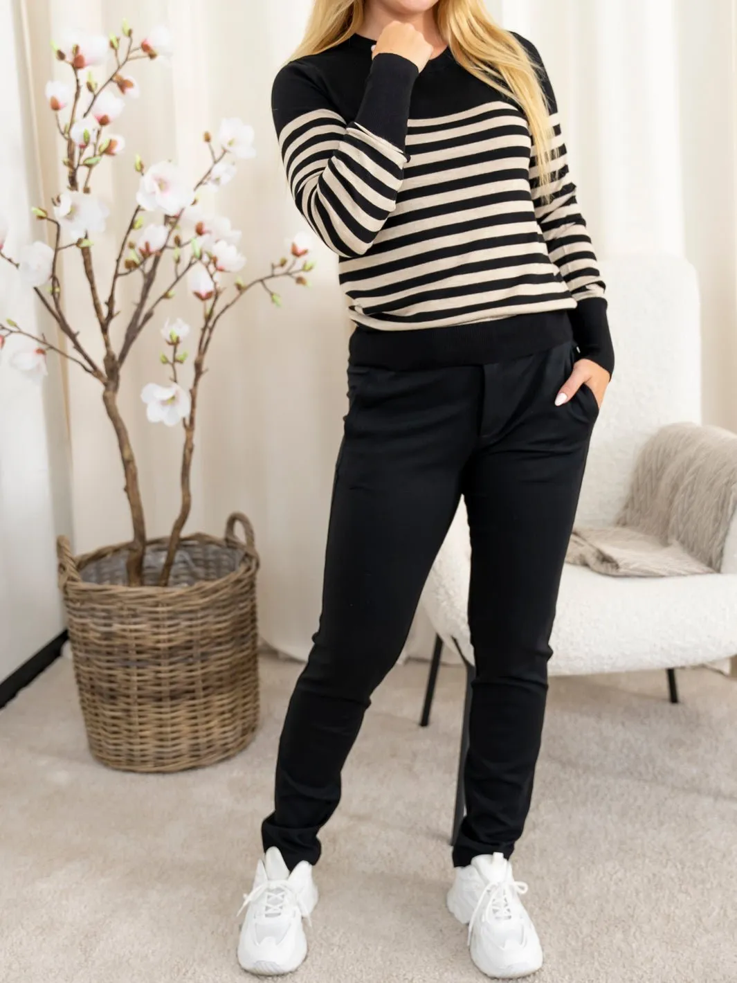 Kaffe KAlizza striped knit pullover black/feather gray