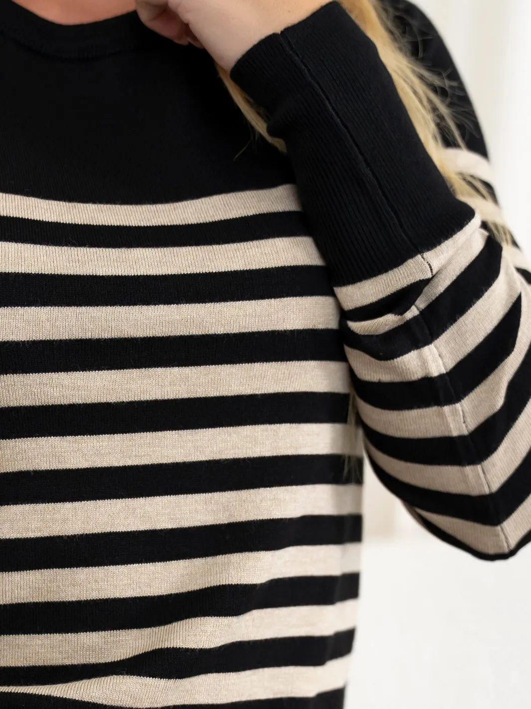 Kaffe KAlizza striped knit pullover black/feather gray