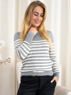 Kaffe KAlizza striped knit pullover grey/turtle dove