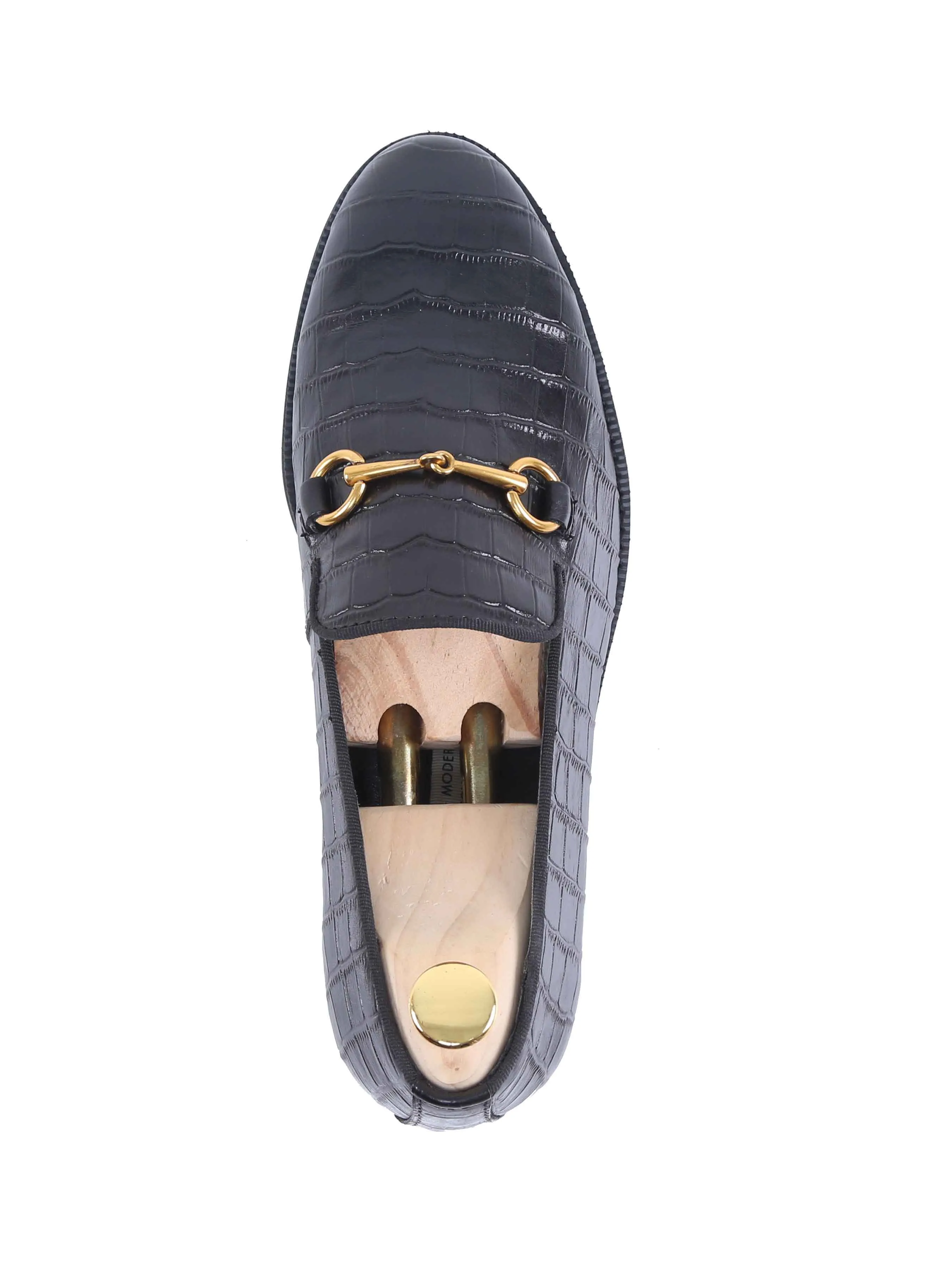 Loafer Slipper Horsebit Buckle - Black Croco Leather (Crepe Sole)