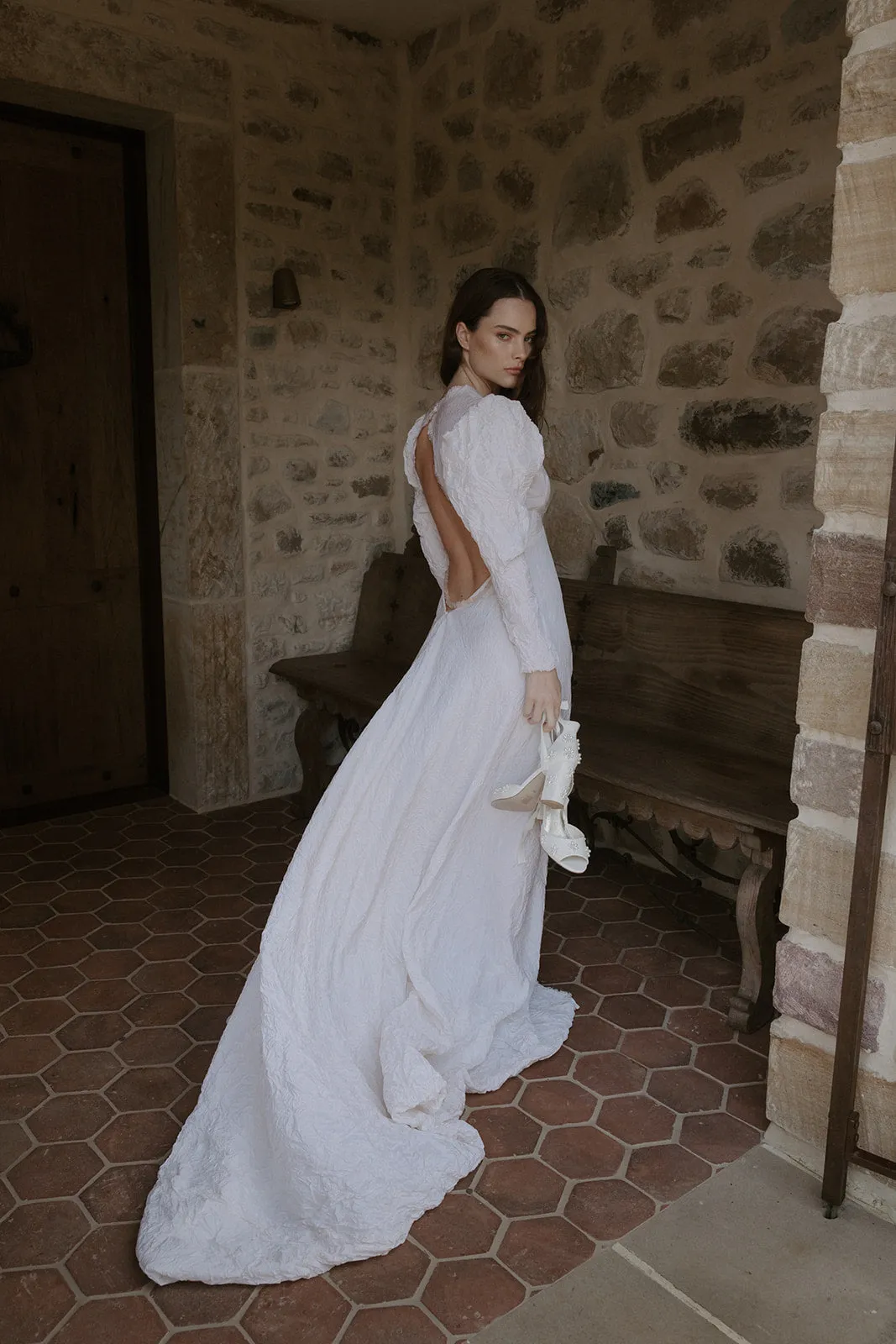 MELODY - IVORY LEATHER PEARL FLOWER BRIDAL SHOES