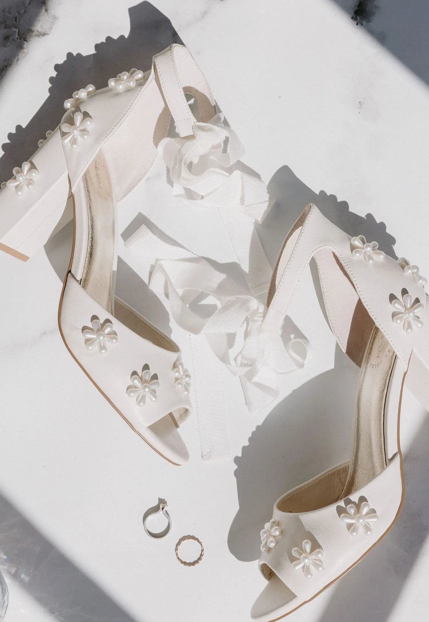 MELODY - IVORY LEATHER PEARL FLOWER BRIDAL SHOES