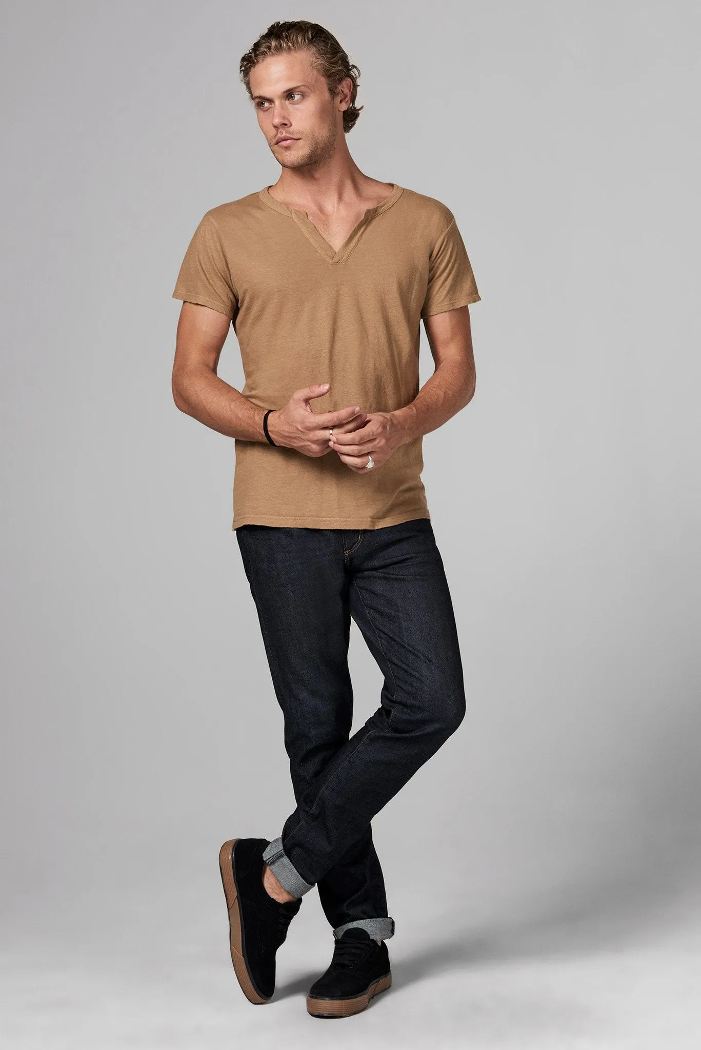 Men's Linen Blend Cross V-Neck Tee