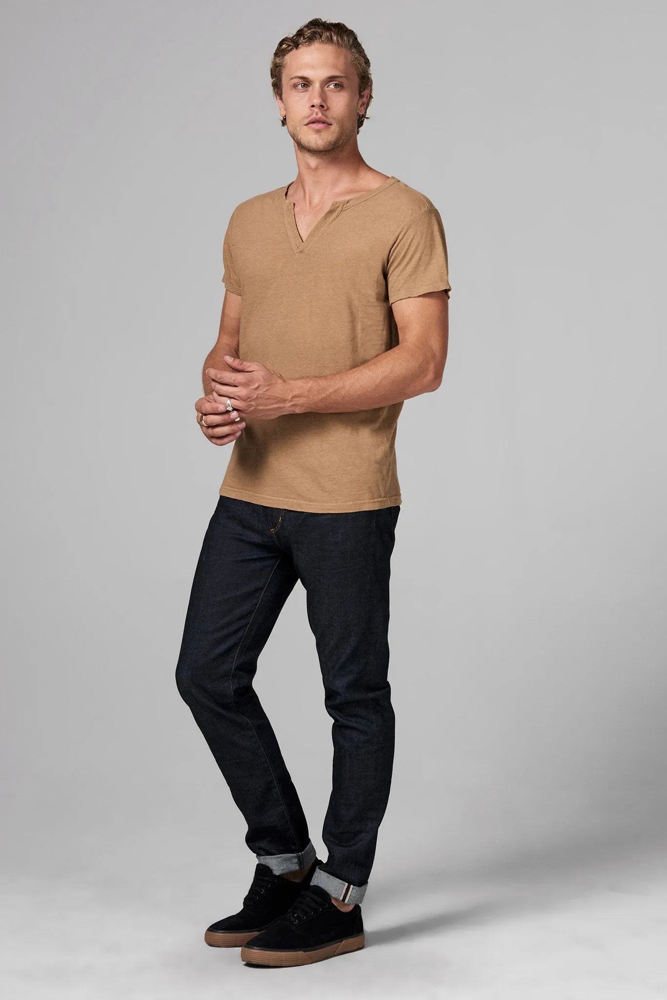 Men's Linen Blend Cross V-Neck Tee