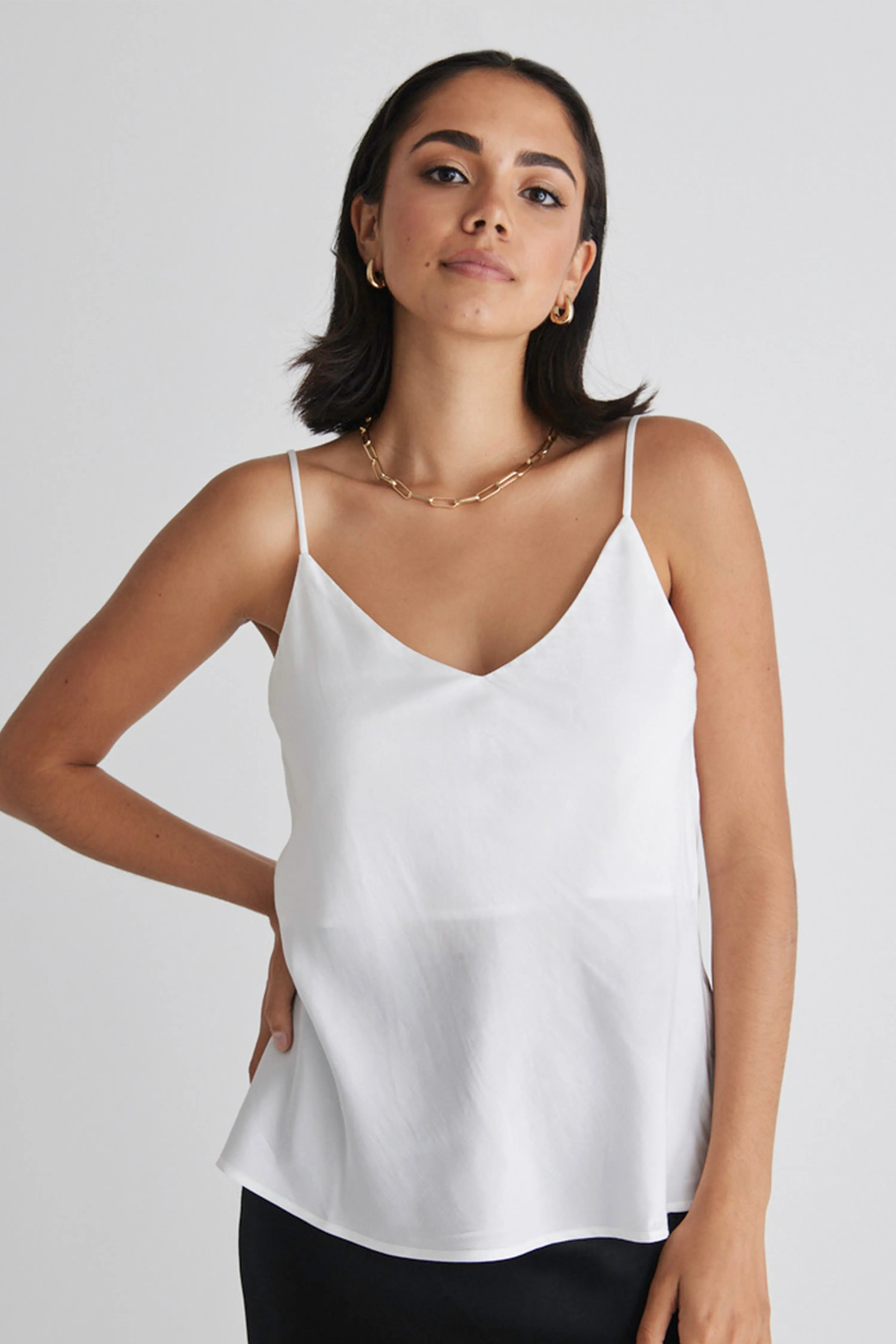 Moonlight Pearl Satin Bias V Neck Cami