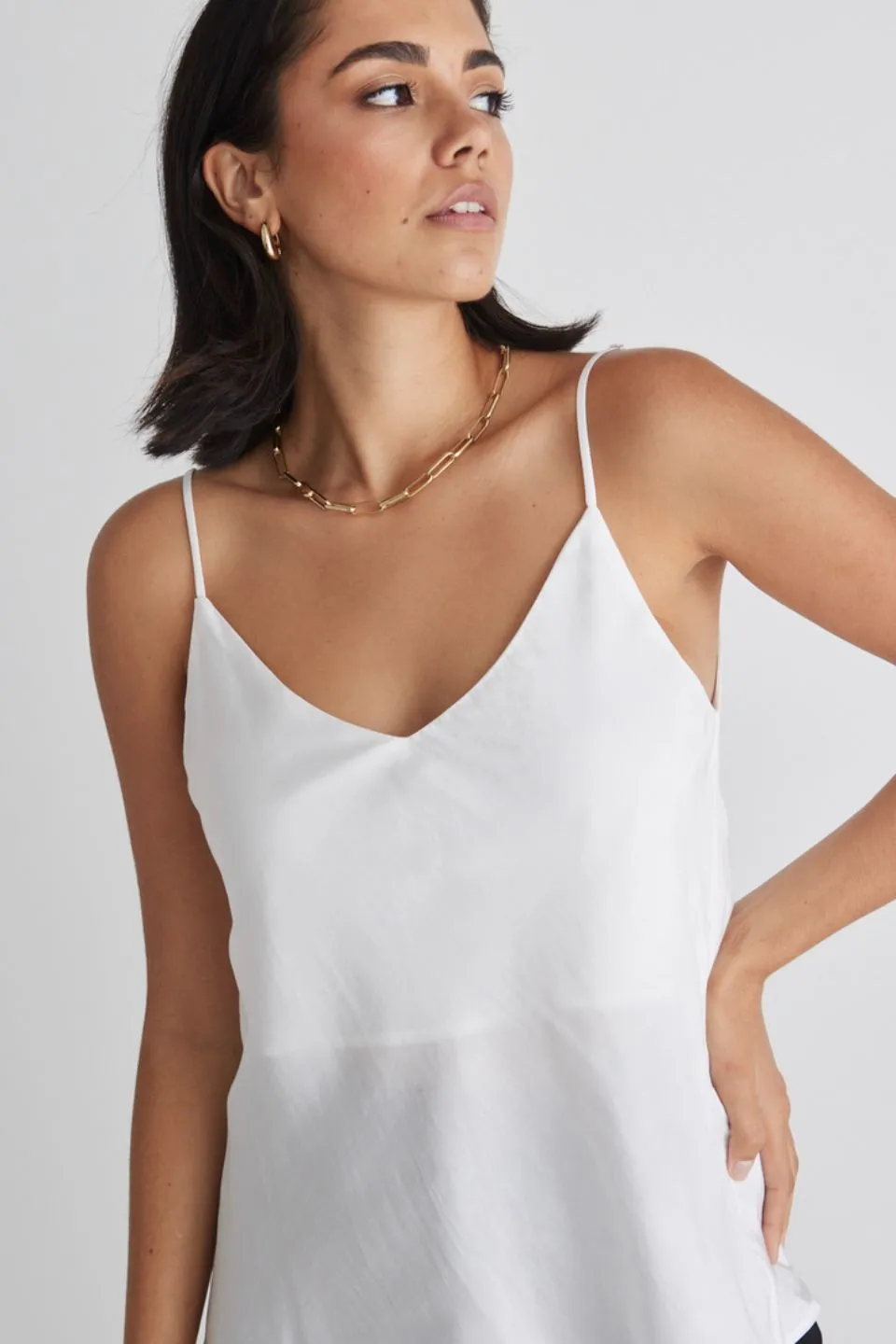 Moonlight Pearl Satin Bias V Neck Cami