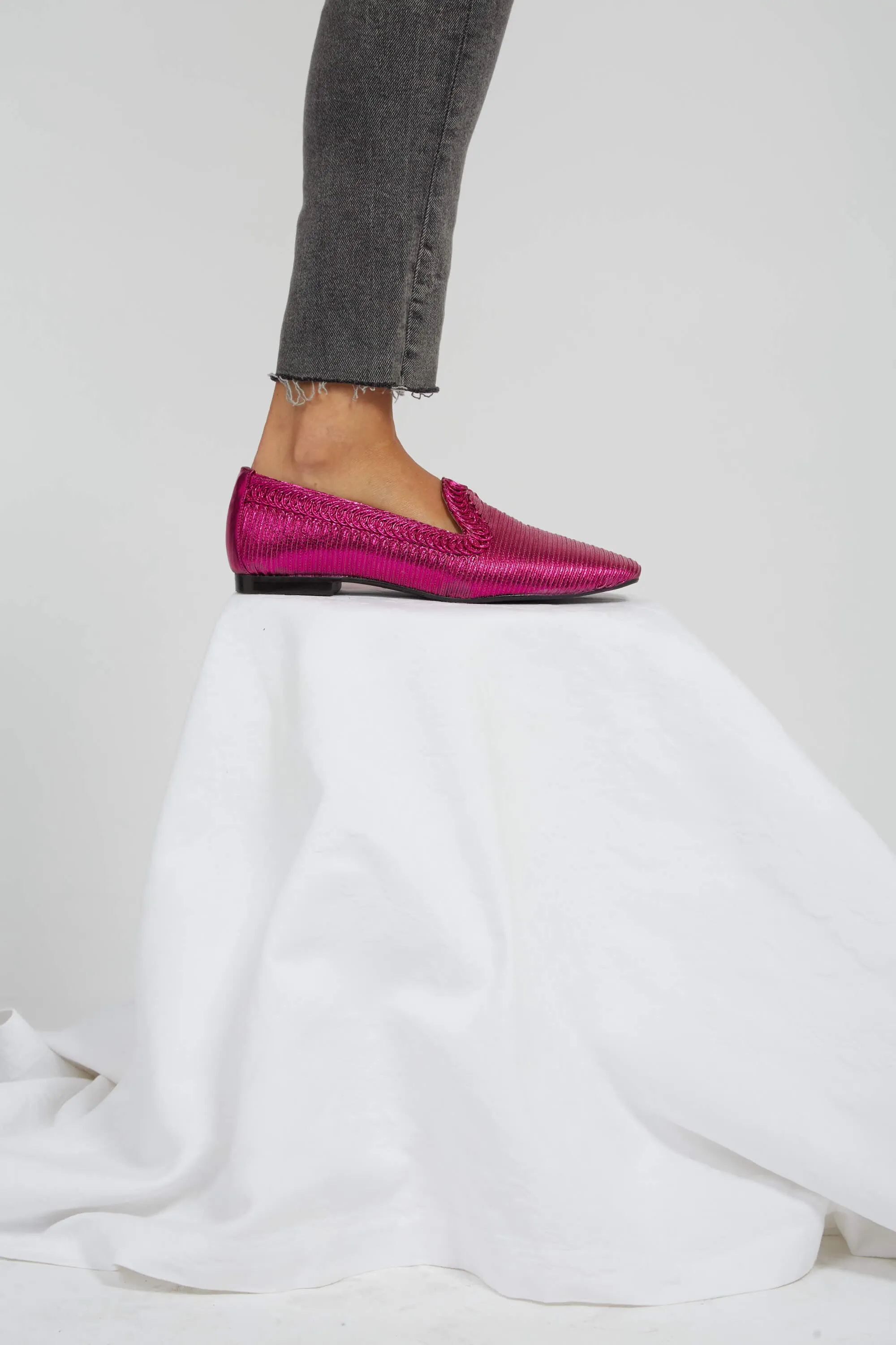 NY Metallic Vegan Loafers | Fuchsia