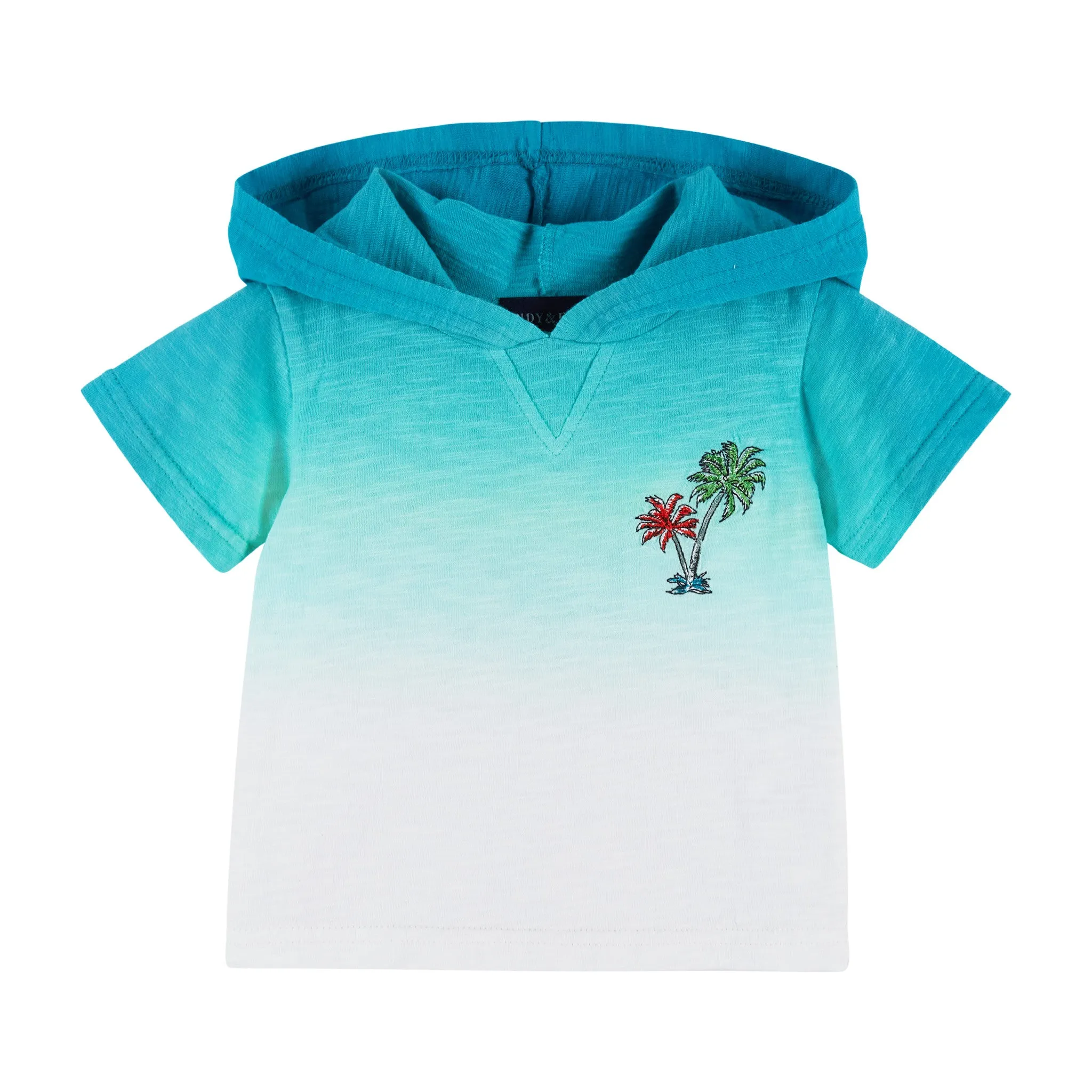 Ombre Palm Tree Print Hooded Tee & Short Set | Blue