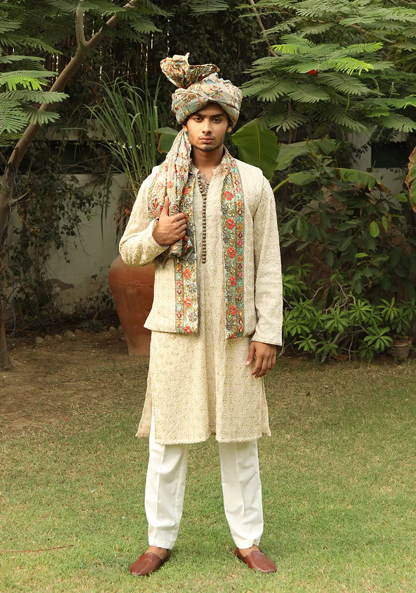 Premium Golden Mehndi Event Look with Two way Waistcoat