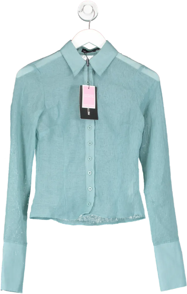 PrettyLittleThing Blue Sheer Textured Fitted Shirt UK 6