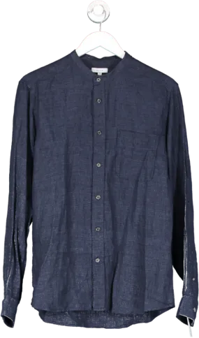 REISS Blue Ocean Linen Grandad Collar Shirt UK M