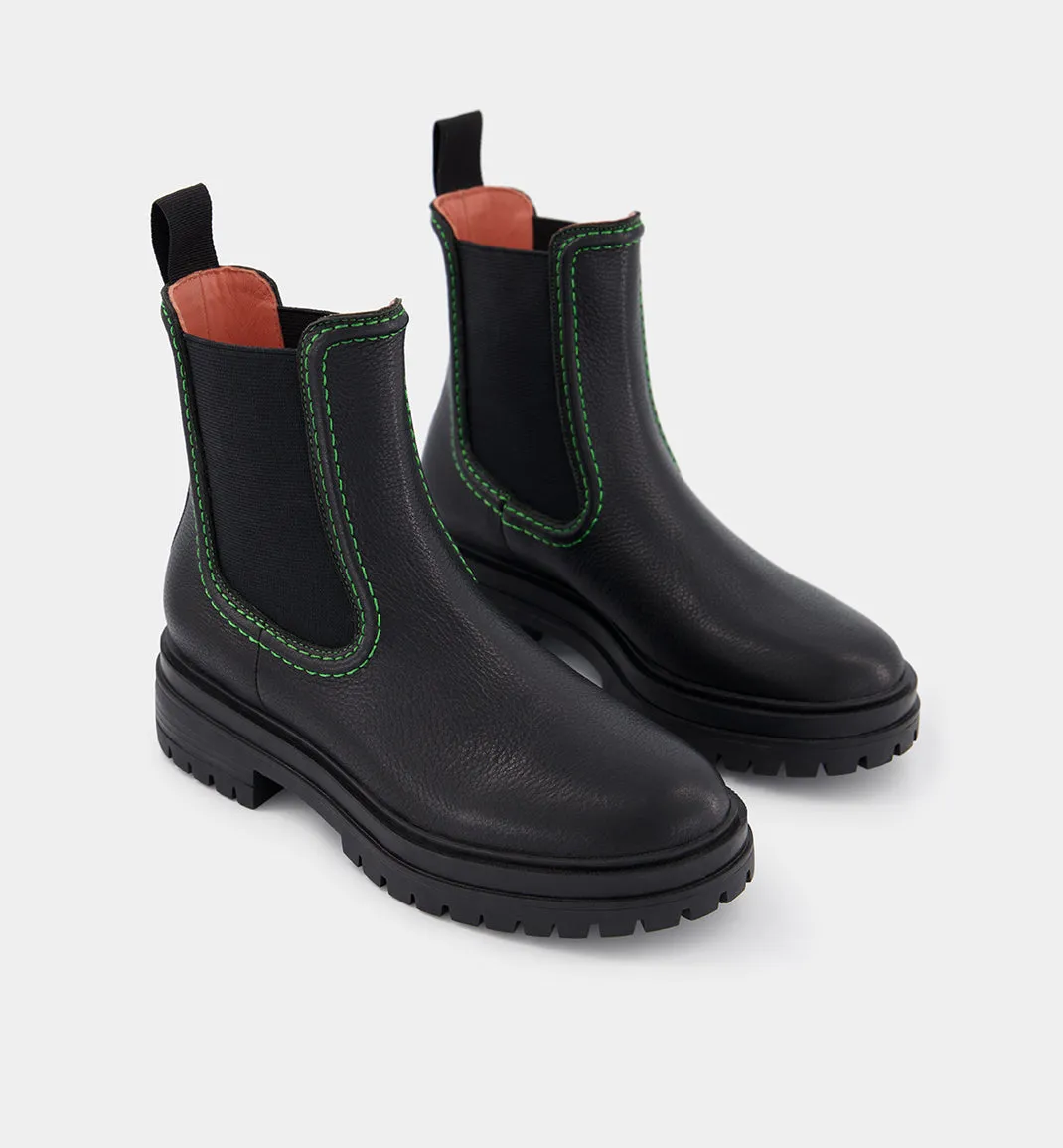 Reni Leather Chelsea Boots with Overstitch Detail | Black