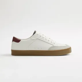 RETRO CONTRAST-PANEL LEATHER SNEAKERS - WHITE-RED